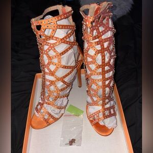 Public Desire Orange Studded Heels